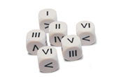 Roman numeral dice I,II,III,IV,V,VI