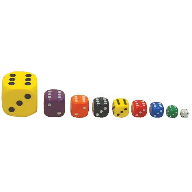 Opaque spot dice several colors and sizes